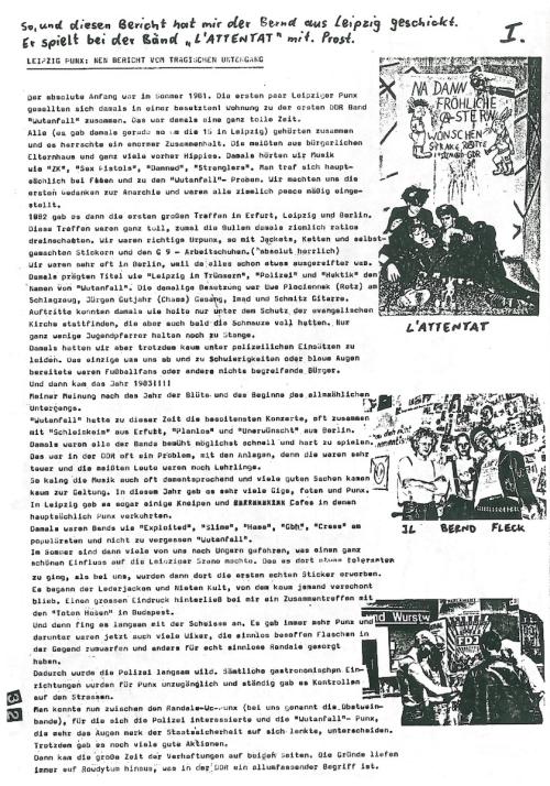 Bericht von Bernd Stracke über Punk in Leipzig und Verbindungen aus der DRR