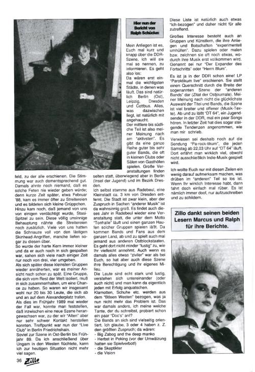 Leserbericht Szene DDR im Zine Zille