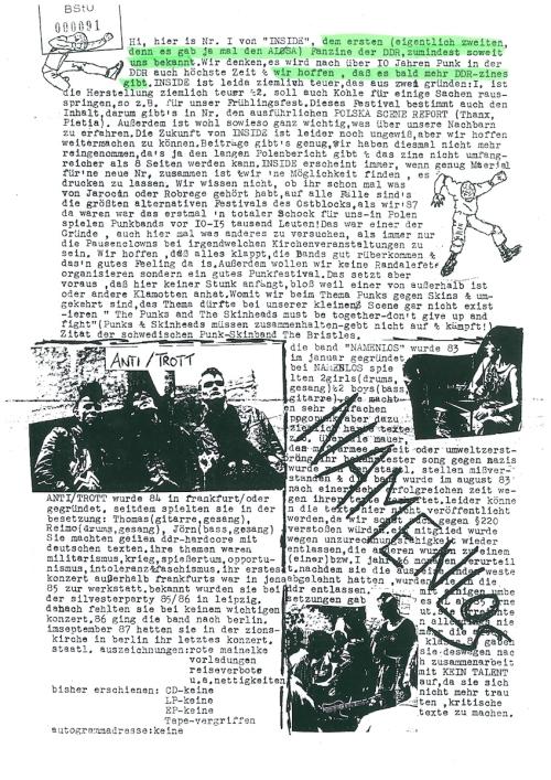 Textausschnitt aus der Inside über das Weiterbestehen des Zines