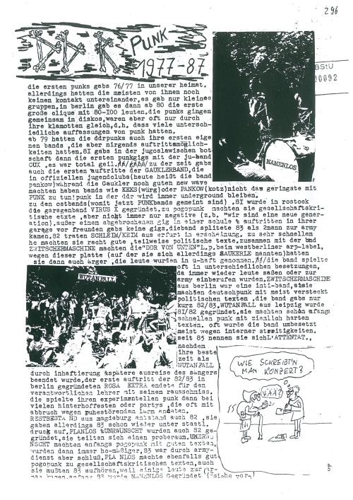 Textausschnitt aus der Inside zu der Geschichte der Punks in der DDR 1977-87