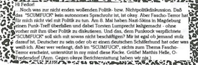 Leserbrief über den Tod eines Punks in Magdeburg